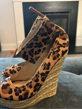 Leopard Print Espadrille Wedge Heels for Women